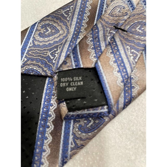 Mario Ferrari Men's 100% Silk Tie Necktie Gold Brown Blue Paisley Damask Pattern - Picture 5 of 7